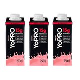 Kit 3 Yopro Bebida Láctea Com Morango 15g De Proteínas 250ml Cada
