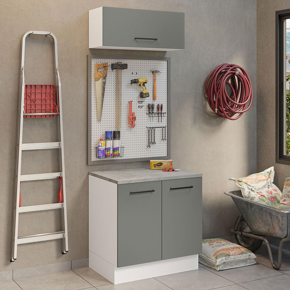 Kit Com Balcão E Armário Aéreo Multiuso 80cm Branco/cinza Agata Madesa