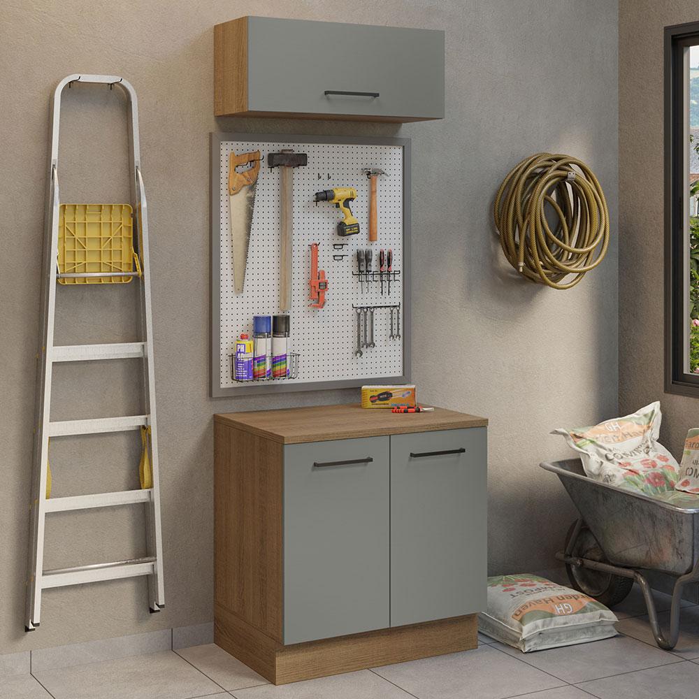 Kit Com Balcão E Armário Aéreo Multiuso 80cm Rustic/cinza Agata Madesa