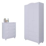 Quarto De Bebê Cômoda E Guarda Roupas Infantil Branco Lara J&amp;a Branco