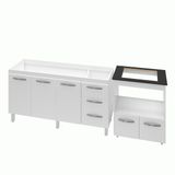 Armário Gabinete Balcão Para Pia 138 Cm Carina Branco Com Balcão Para Cooktop 4 Bocas E Forno Elétrico Elisa Branco