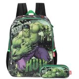 Mochila Escolar De Alças Incrível Hulk + Estojo Duplo Marvel