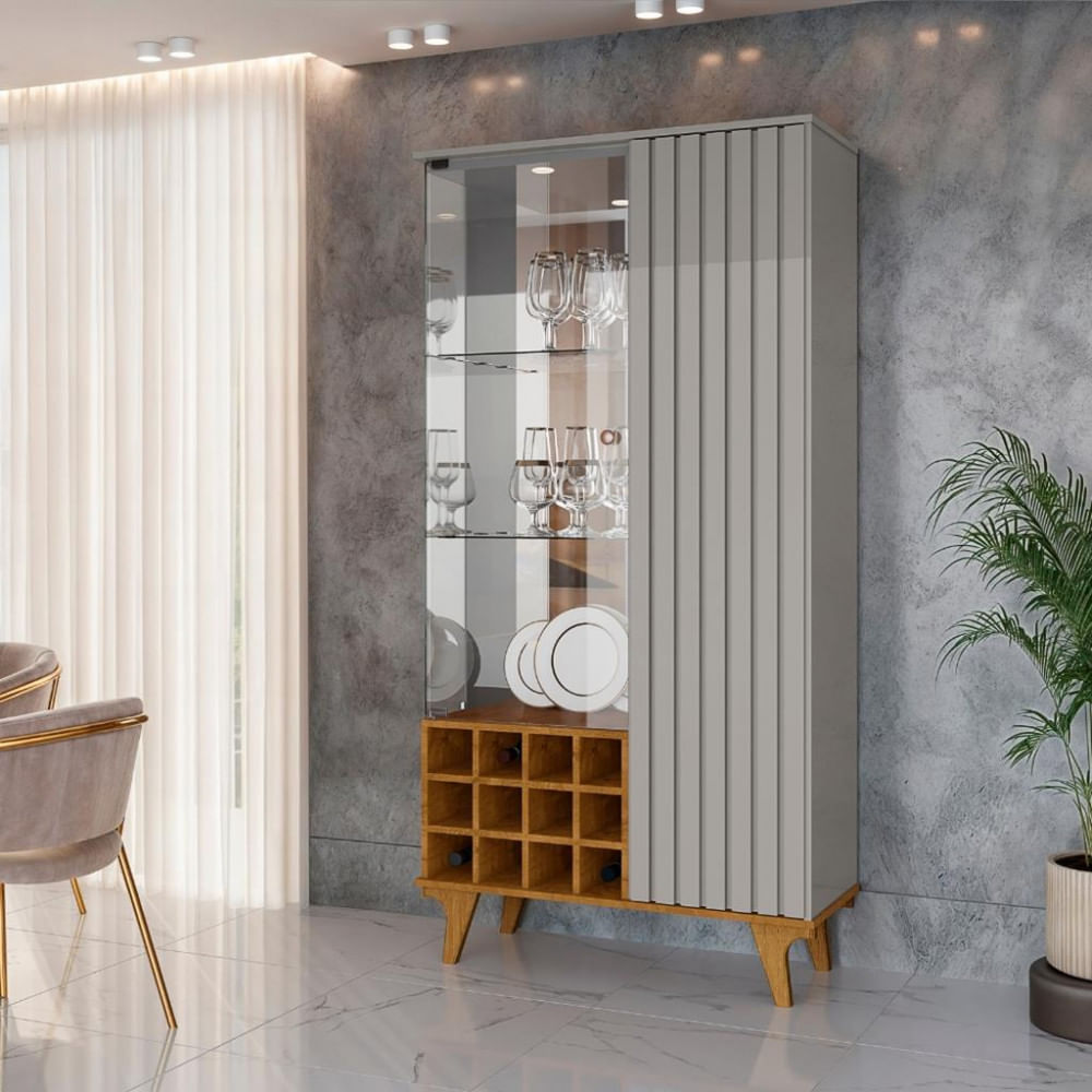 Cristaleira Ripada Com Led E Espelhos 2 Portas Elba Bechara