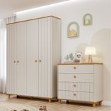 Quarto De Infantil Completo Guarda Roupa 4 Portas E Cômoda 4 Gavetas 100 Mdf Lívia Permobili
