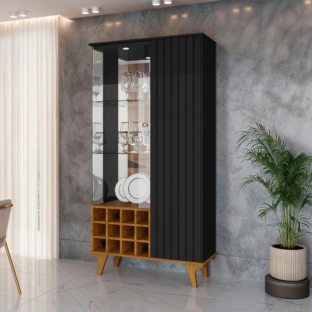 Cristaleira Ripada Com Led E Espelhos 2 Portas Elba Bechara