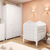 Quarto De Bebê Completo Com Berço Mini Cama  Com Capitonê E Guarda-roupa 100 Mdf Elô New Móveis Peroba