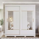 Guarda Roupa Casal Com Espelho E Pés 2 Portas De Correr 100 Mdf Ayla Panan