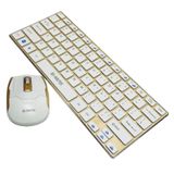 Teclado E Mouse Wireless Sem Fio Ultrafino Usb Dourado