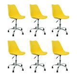 Kit 6 Cadeiras Leda Office Luisa Saarinen Estofada Base Giratória Cromada - Amarelo