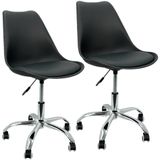 Kit 2 Cadeiras Leda Office Luisa Saarinen Estofada Base Giratória Cromada - Preto