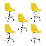 Kit 5 Cadeiras Leda Office Luisa Saarinen Estofada Base Giratória Cromada - Amarelo
