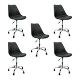 Kit 5 Cadeiras Leda Office Luisa Saarinen Estofada Base Giratória Cromada - Preto