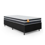 Cama Box Solteiro Colchão Molas Qatar 88x188x60cm Branco/Preto - Suporta até 150kg