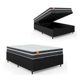 Cama Box Baú Casal Colchão Molas Qatar 138x188x63cm Branco/Preto - Suporta até 200kg por pessoa