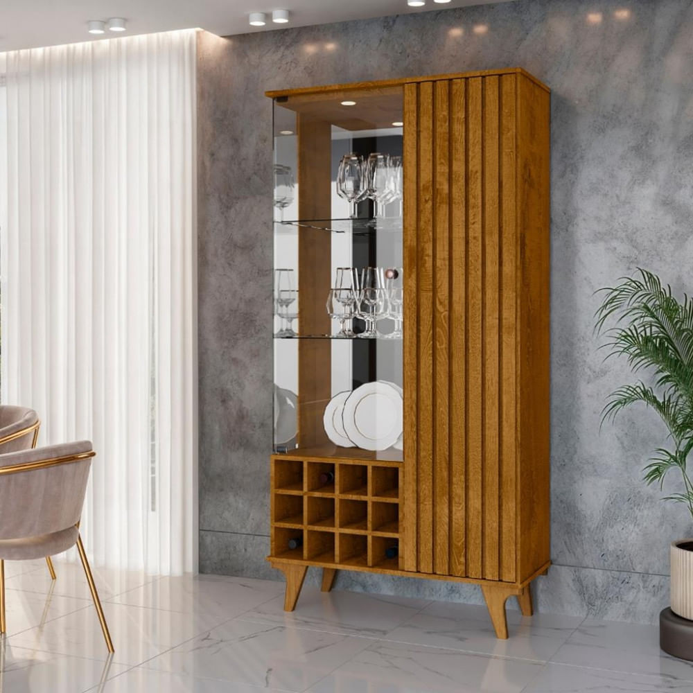 Cristaleira Ripada Com Led E Espelhos 2 Portas Elba Bechara