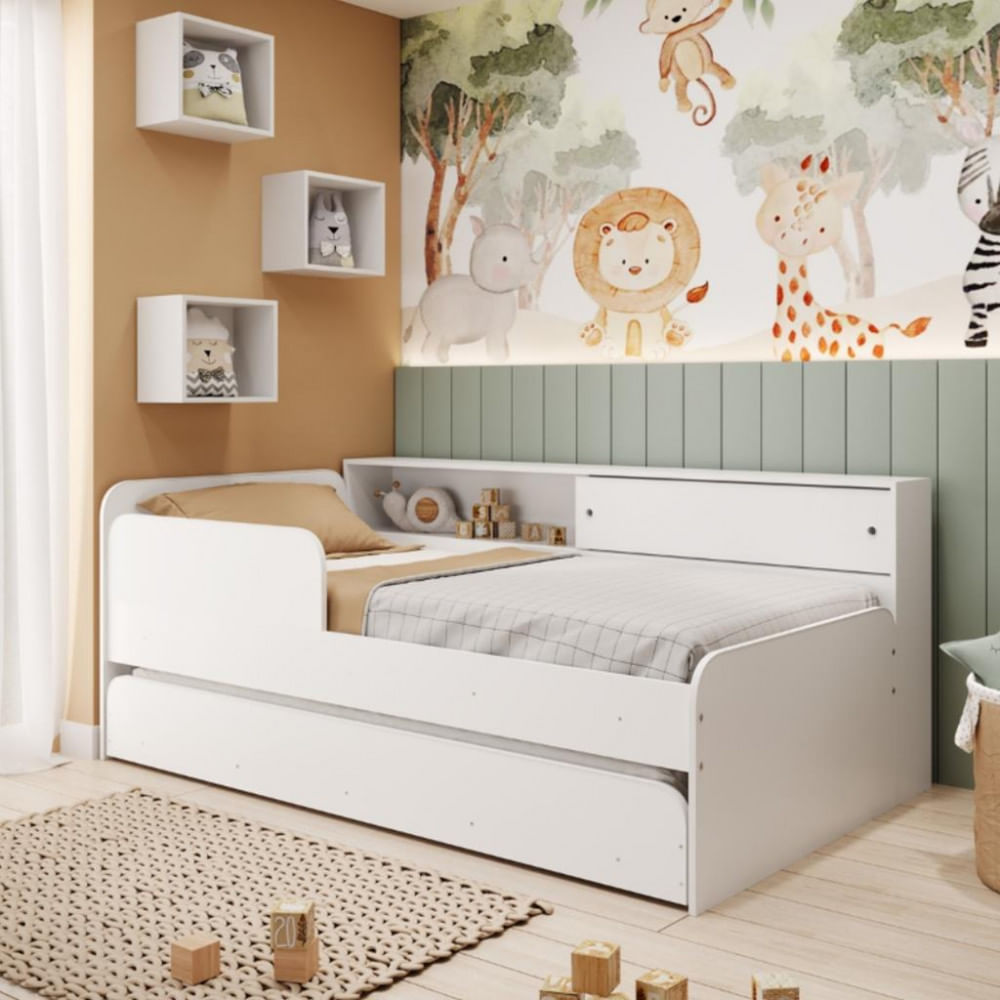 Bicama Infantil Solteiro Com Módulo E Proteção Lateral Caracol Movelbras