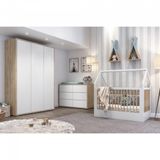 Berço Montessoriano Casinha Com Colchão, Comoda E Roupeiro Coleção Wood Branco/treviso