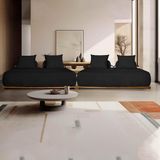 Sofá Modulado 6 Lugares Com Almofadas Soltas Pés Madeira Maciça 440cm Homer Bouclê Preto