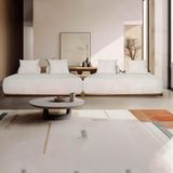 Sofá Modulado 6 Lugares Com Almofadas Soltas Pés Madeira Maciça 360cm Homer Bouclê Off White
