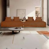 Sofá Modulado 5 Lugares Com Almofadas Soltas Pés Madeira Maciça 320cm Homer Bouclê Terracota
