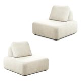 Kit 2 Poltronas Decorativas Santiago Sala De Estar Pés Em Madeira Bouclê Branco
