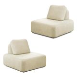Kit 2 Poltronas Decorativas Santiago Sala De Estar Pés Em Madeira Bouclê Off White