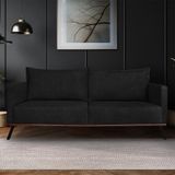 Sofá Living 2 Lugares Com Pés De Ferro Almofadas Soltas 200cm Saiph Bouclê Preto