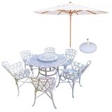 Conjunto De Jardim Viena Mesa 1,25m Giratória 6 Cadeiras E Guarda Sol Branco