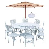 Conjunto Mesa Giratoria 8 Cadeiras Aluminio Piscina Jardim Bege