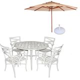 Conjunto De Mesa Com 4 Cadeiras Aluminio Fundido + Guarda Sol Bege