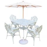 Conjunto De Jardim Com Mesa Quadrada 4 Cadeiras E Guarda Sol Branco