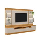 Painel E Bancada Rack Sala De Estar 297cm Madalena Modulado Led Ripado Tv Até 70 Tauari/off White G77 - Gran Belo