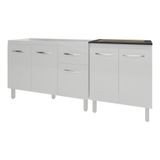 Armário Cozinha Gabinete Pia De 120 Cm Aline E Balcão Fran Para Cooktop 4 Bocas Branco