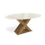 Mesa De Sala Jantar Graviola + Tampo Com Vidro 180x105cm Freijó Off White