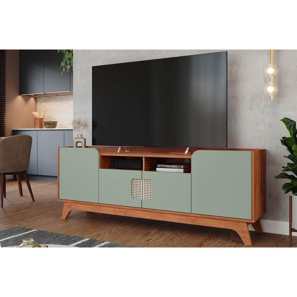 Rack Bancada P/tv Até 70 Pol Paris 100% Mdf C/ Nichos E Pés 180cm Cinamomo/salvia - Permóbili