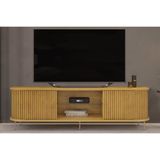 Rack Bancada P/tv Até 75 Pol Atlas 100% Mdf C/ Ripado E Pés 218x62cm Cedro - Dj Móveis