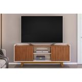 Rack Bancada P/tv Até 60 Polegadas Flat Ripado C/ Nichos E Pés 150x60cm Freijó/off White - Dj Móveis