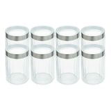 Kit 8 Porta Mantimentos Vidro Com Tampa Aço Inox E Visor 1,2l Lyor