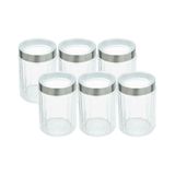 Kit 6 Porta Mantimentos Vidro Com Tampa Aço Inox E Visor 1,2l Lyor