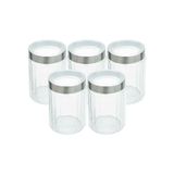 Kit 5 Porta Mantimentos Vidro Com Tampa Aço Inox E Visor 1,2l Lyor