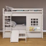 Beliche Infantil Com Janela Gavetas E Escorregador Madeira Maciça Branco Housin