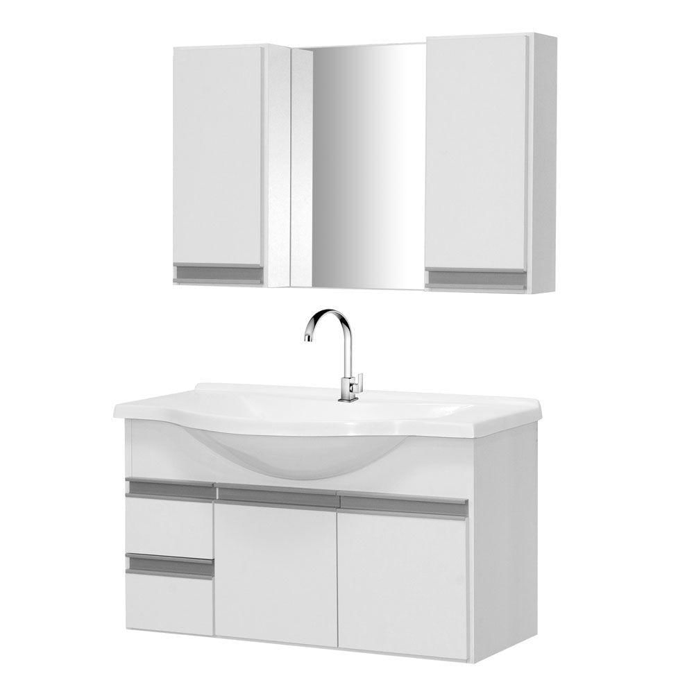 Gabinete De Banheiro Com Espelheira Kit Brasilia 45cm Cor:branco