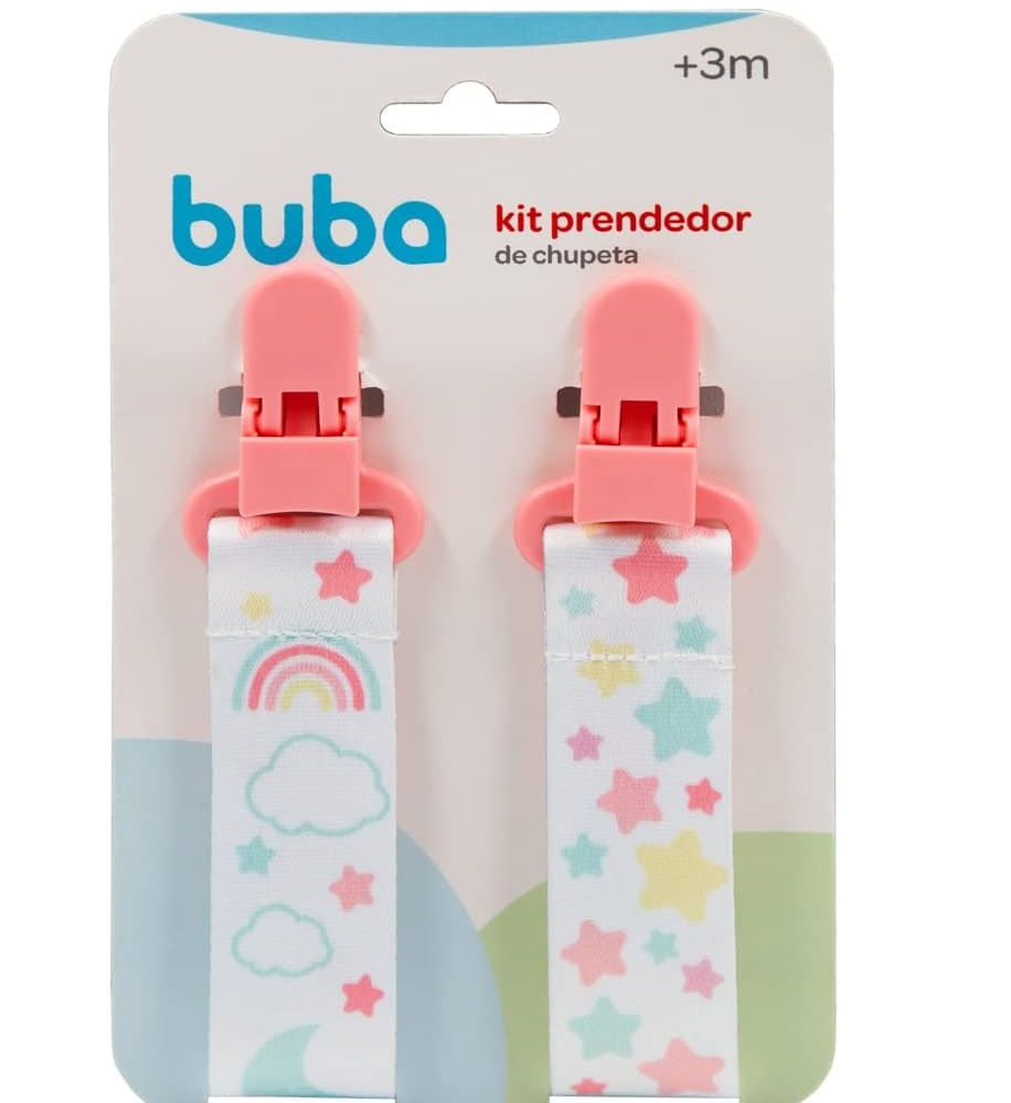 Kit 2 Prendedores De Chupeta Estrelas Rosa - Buba