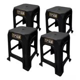 4 Banquetas Banco Plástica Reforçada Suporta 182kg Preta