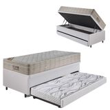 Bicama Box Baú 88x188  Courino Linho Branco Com Colchão Airtech