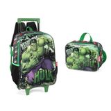 Kit Mochila Escolar Rodinha Lancheira Térmica Hulk +
