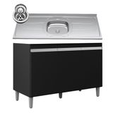 Balcão De Cozinha Com Pia Inox 120cm 3 Portas Manu Preto - Ajl Móveis