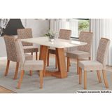 Sala De Jantar Lins Com Tampo Com Vidro Curvo 160x90cm E 6 Cadeiras Esther Nature Creme