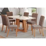 Sala De Jantar Lins Com Tampo Com Vidro 160x90cm E 6 Cadeiras Esther Nature Cacao