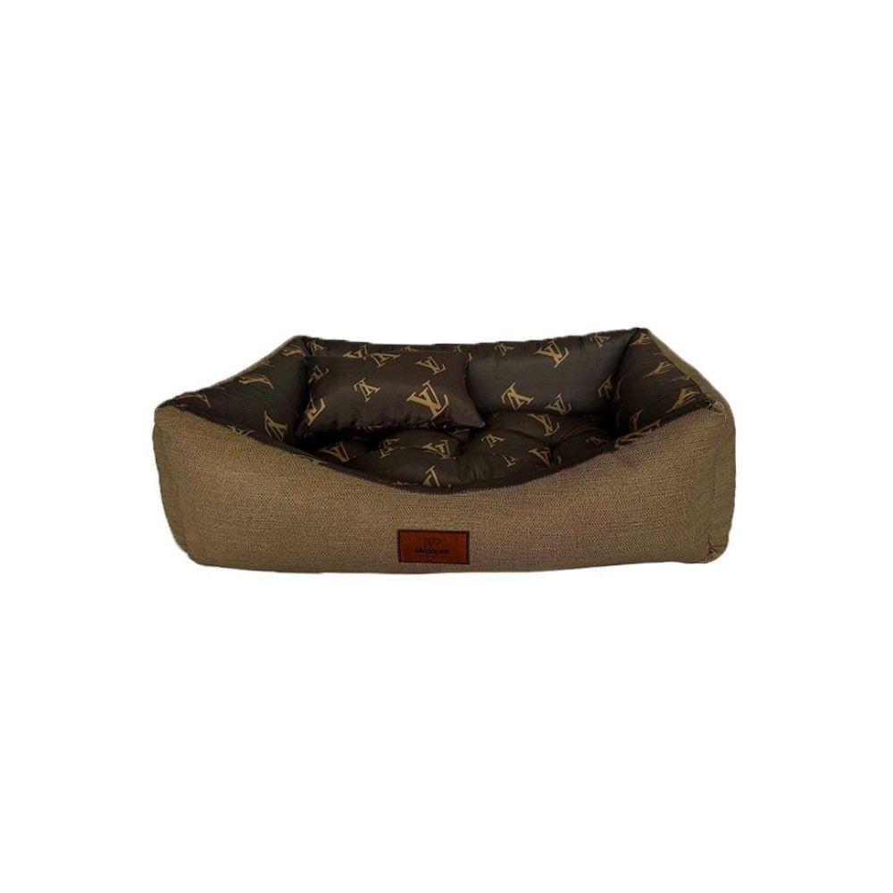 Cama Para Cachorro Retangular Em Corino + Poliéster Marrom Claro Lv Grande (g) 50 X 65 Cm